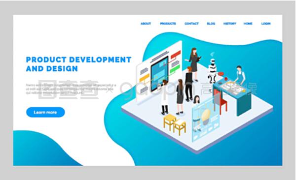 軟件產(chǎn)品開發(fā)和設(shè)計(jì)網(wǎng)站。從事工程、制造過程的人員。移動(dòng)應(yīng)用程序模型板。平面網(wǎng)頁矢量插圖。產(chǎn)品開發(fā)和設(shè)計(jì)網(wǎng)頁,模型